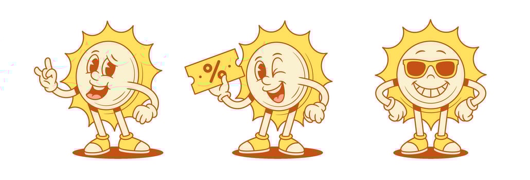 Cheerful sun characters with expressions vector