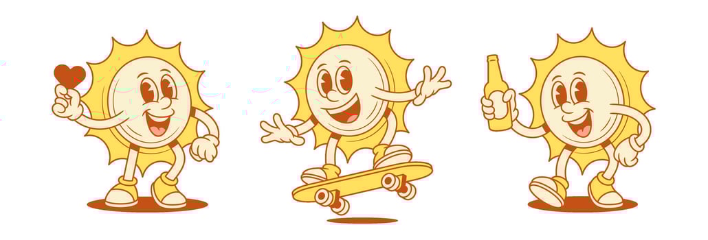 Cartoon sun characters with various expressions vector