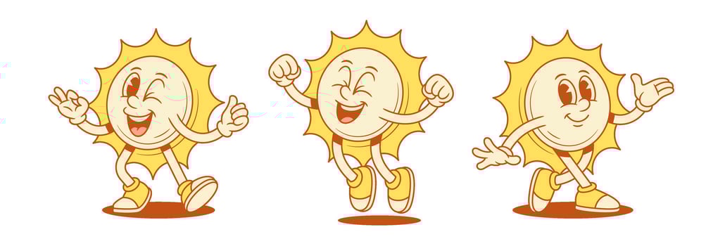 Three cheerful sun cartoon characters. vector