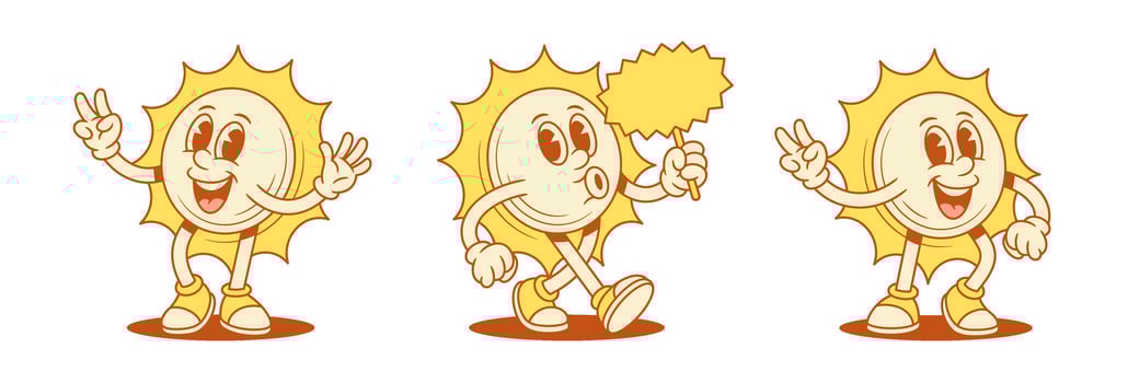 Cheerful cartoon sun characters vector