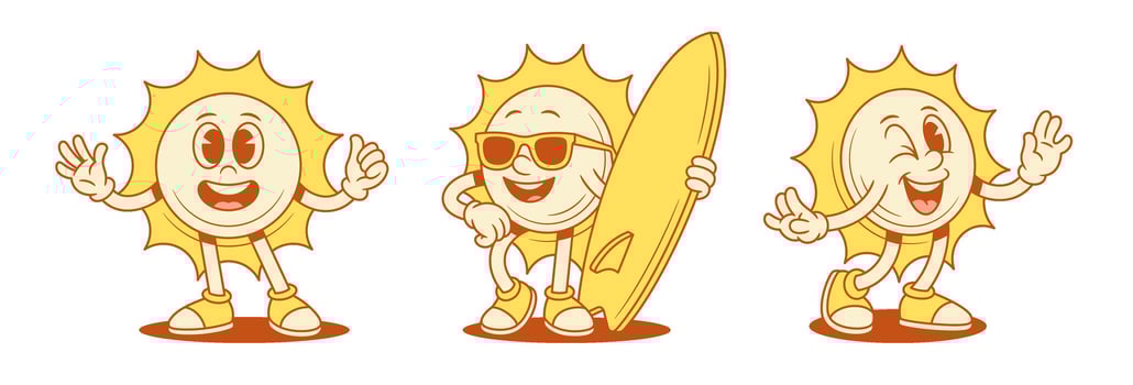 Cartoon sun characters enjoying summer activities vector