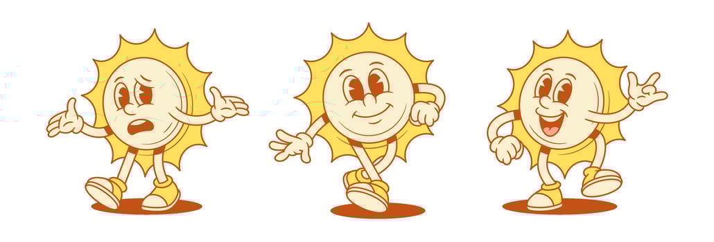 Cartoon sun characters with different expressions vector