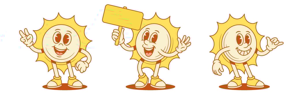 Cheerful sun characters in fun poses vector