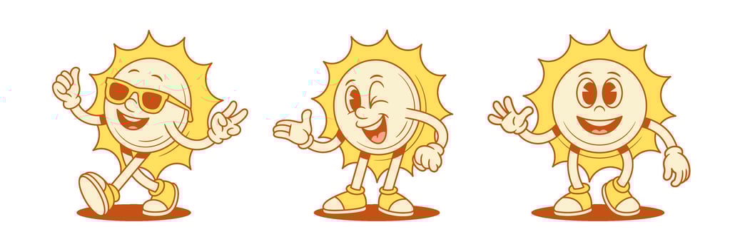 funny cartoon suns with expressive faces vector