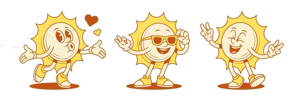 Three cheerful cartoon suns vector