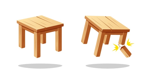Square wooden stool. Broken wooden stool. Stool isolated on white background. vector