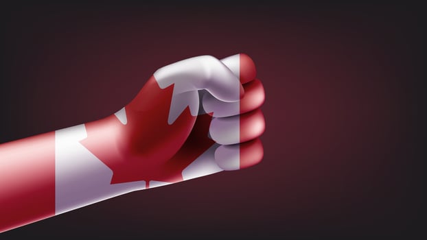 Fist with canadian flag. 3d illustration vector