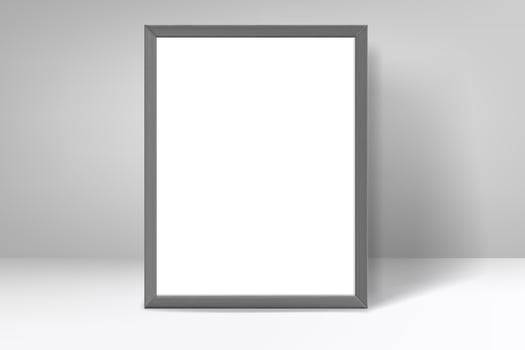Vertical grey portrait frame on white wall. 3d mockup vector