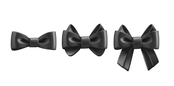 Black silk bows collection isolated on white background. 3d clipart vector