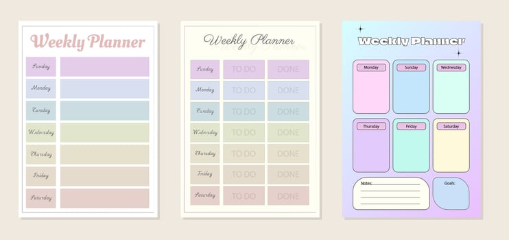 Minimalist Modern Weekly Schedule Planners Set Printable Design vector