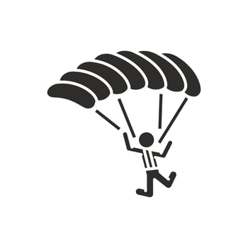 paratrooper with parachute, skydive icon, landing gliding, man in the sky, flat illustration vector