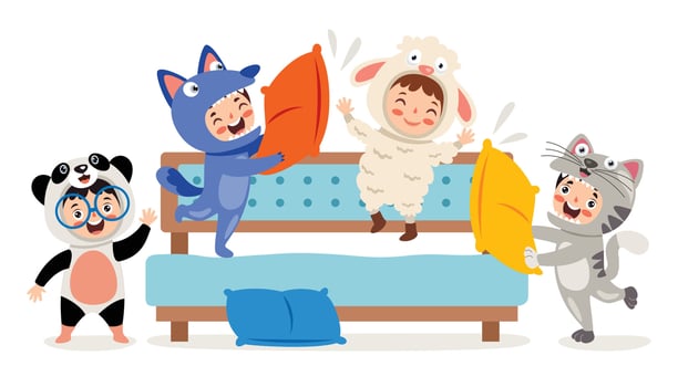 Kids having a pillow fight vector