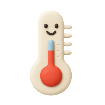Cheerful claystyle thermometer icon with a happy smiling face and red and blue indicator. png