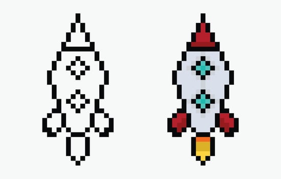 set rocket pixel art icon illustration, Pixel art shows two rocket icons. vector