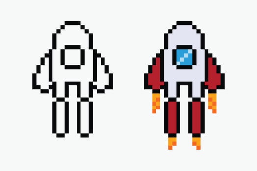set rocket pixel art icon illustration. vector