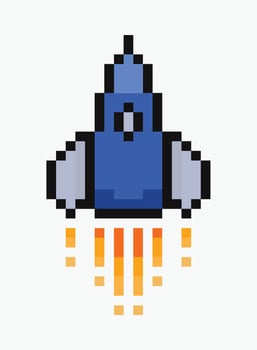 rocket pixel art icon illustration, Pixel art illustration of a rocket in a vertical position. vector