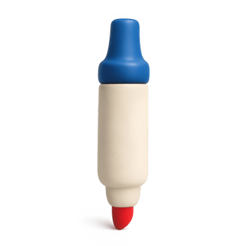 Colorful wooden toy marker with a chunky design red tip and blue cap. png