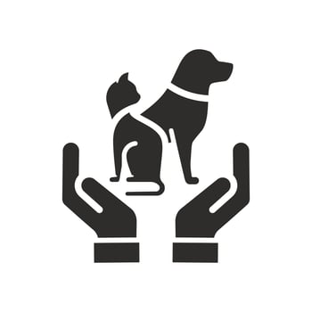 protection pet in hands, shelter animals, insurance pet icon, animal care, dog and cat, flat illustration vector