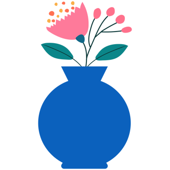 Blue vase with a bouquet of flowers. png