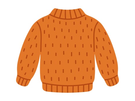 warm knitted sweater in orange color. Cozy winter clothing. Knitting hobby element. Cute sweater clipart. vector