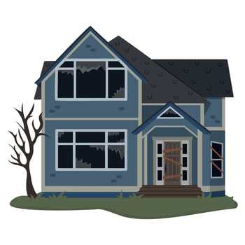 Abandoned blue house illustration on white background vector