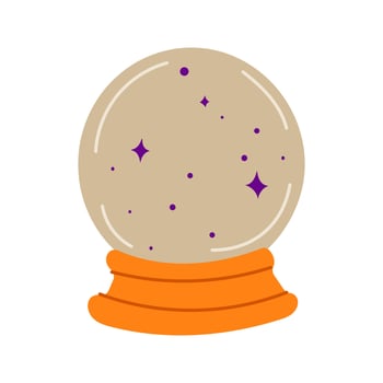 A small, orange crystal ball with purple stars on it. The ball is sitting on a wooden base vector