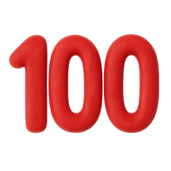 Volumetric red number 100 with a soft rounded plasticinelike texture. png
