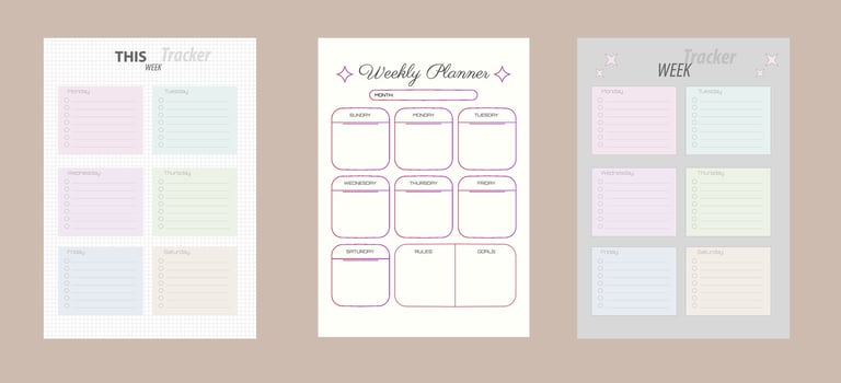 This Week Trackers Set Schedule Printable Multicolored vector