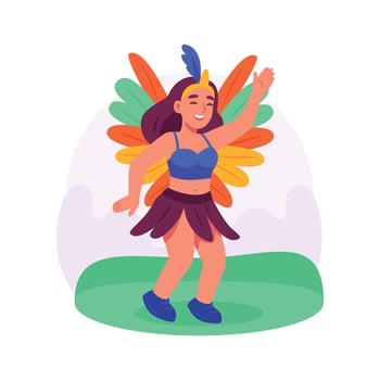 Illustration of a happy woman in a vibrant carnival costume dancing joyfully. vector