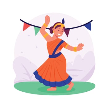 A vibrant illustration of a woman performing a traditional Indian dance, vector