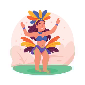 A cheerful young woman dances in vibrant Carnival attire. vector
