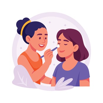 Woman applying cultural makeup to another woman during a festive event. vector