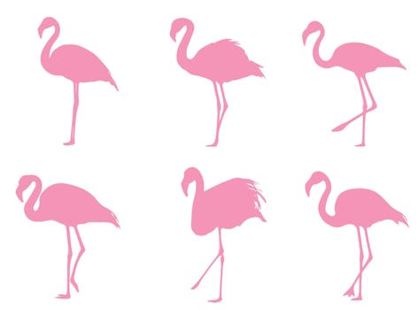 Stylized pastel pink flamingo silhouettes isolated on white. Ideal for wildlife illustrations, stationery, digital assets, eco friendly branding and elegant modern designs vector