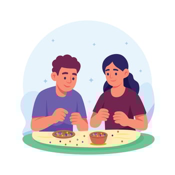Man and woman crafting colorful beaded necklace, ready to use flat illustration vector