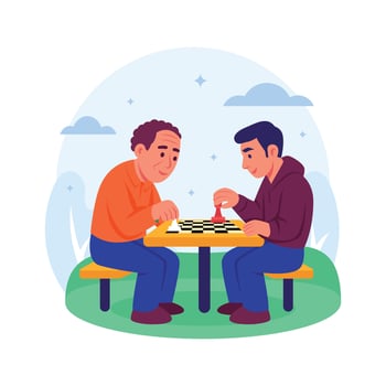 Two men playing a strategic cultural board game during a festival event. vector