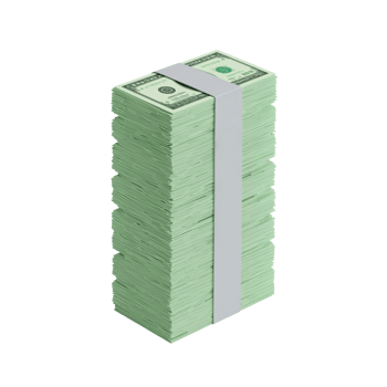 Isometric depiction of a neatly stacked pile of United States one dollar bills isolated with a png