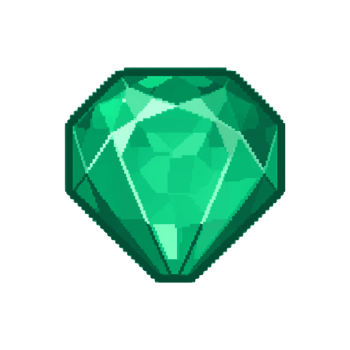 Emerald gemstone treasure pixelated design vibrant green jewel isolated transparent aesthetic on a png