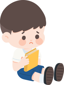 A boy sitting down with a book png