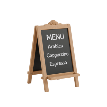 Charming wooden menu chalkboard displaying coffee choices for cafe or restaurant promotions and png