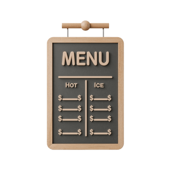 Elegant cafe chalkboard menu mockup with price listings isolated on clear area for easy integration png