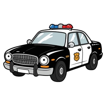 Cartoon Police Car with Siren and Badge. vector