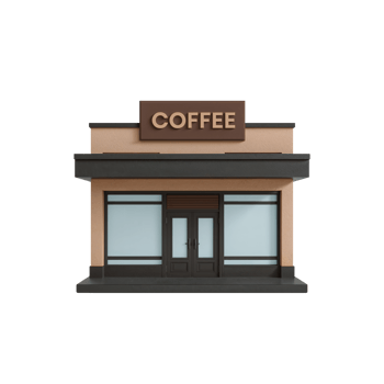 Charming coffee shop facade with minimalistic design and inviting atmosphere rendering png