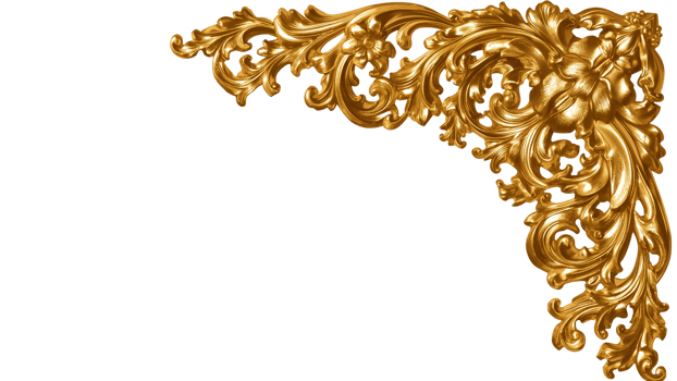 Ornate Golden Floral Filigree Corner Decoration against a Transparent Field of View png