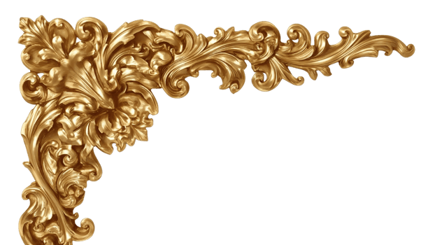 Elaborate golden baroque ornament with intricate details on a transparent display png