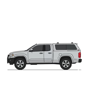 Light Gray Pickup Truck with Camper Shell and Bull Bar Illustration. vector