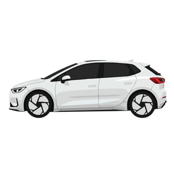 White Car Side View with Unique Wheel Design. vector