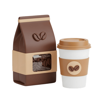 Coffee bag and cup png