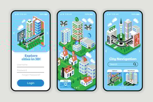 3D city navigation mobile app interface vector