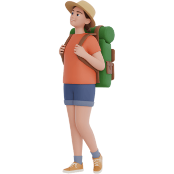 Female Backpacker Wearing Sun Hat png