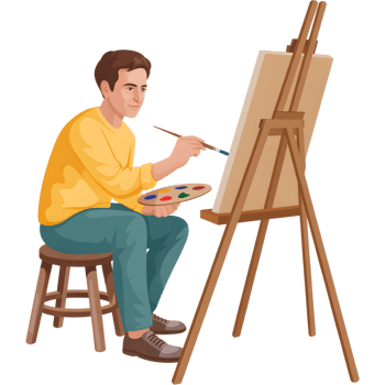 Man Painting On Easel Seated png
